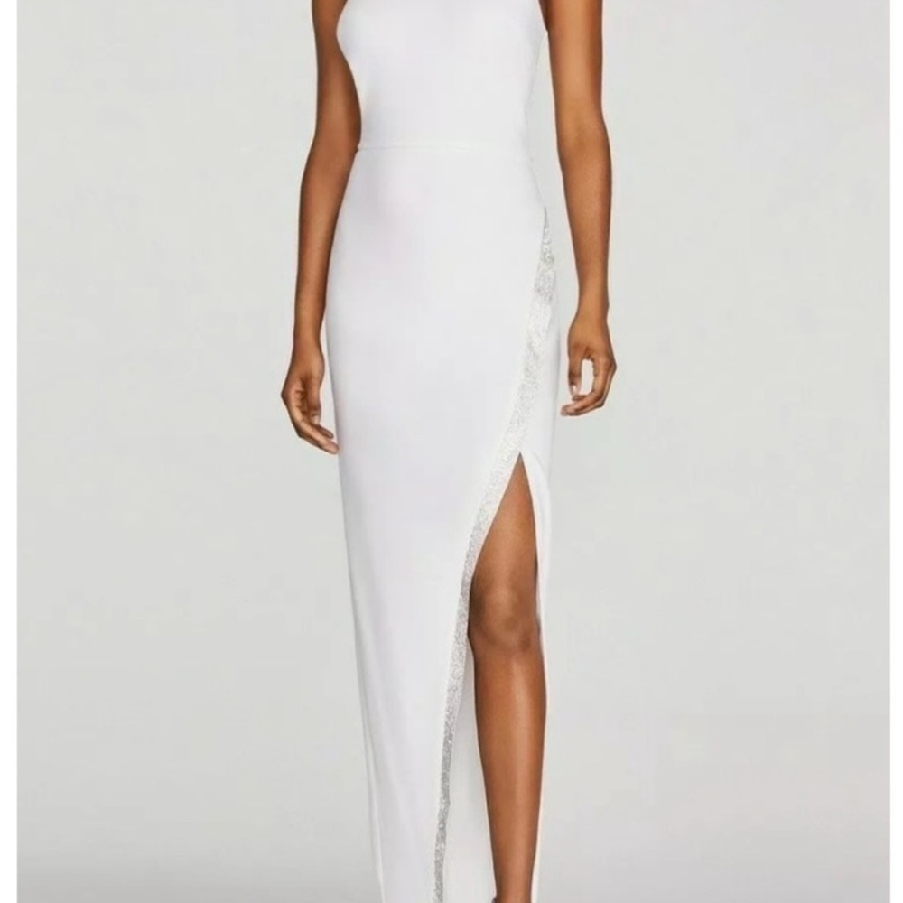 BCX White Halter Gown with Slit for Weddings